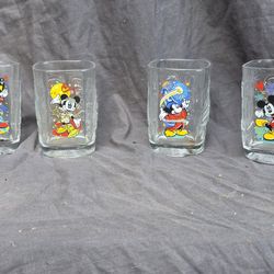 Vintage 2000 Y2K McDonald's Disney Mickey Mouse Square Drinking Glasses Set Of 4