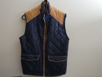 Alan Flusser Quilted Vest Navy Tan Shoulders Size M
