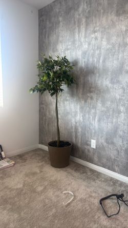 6’ faux tree with planter and rocks!!