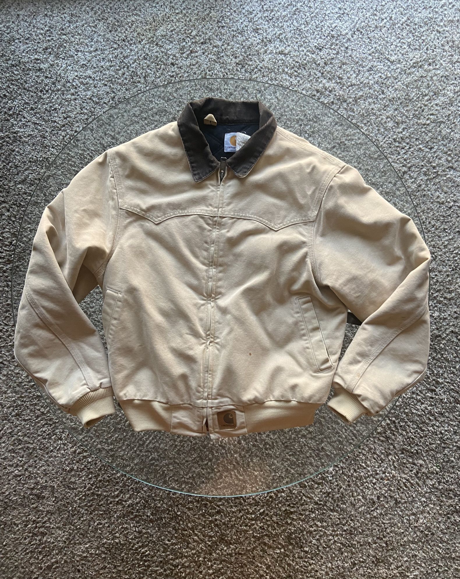 Vintage Carhartt Santa Fe J14 WET Sandstone Brown Corduroy Collar Quilt Lined Jacket