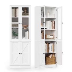 1066-White Bookcase Bookshelf with Doors, 71" Tall Bookcase Wooden Book Shelf with Storage, 5 Tier Book Cabinet Display Shelves Home Decor Furniture f