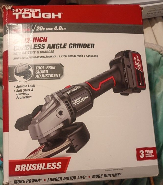 Hyper Tough 4-1/2 Inch Cordless Angle Grinder