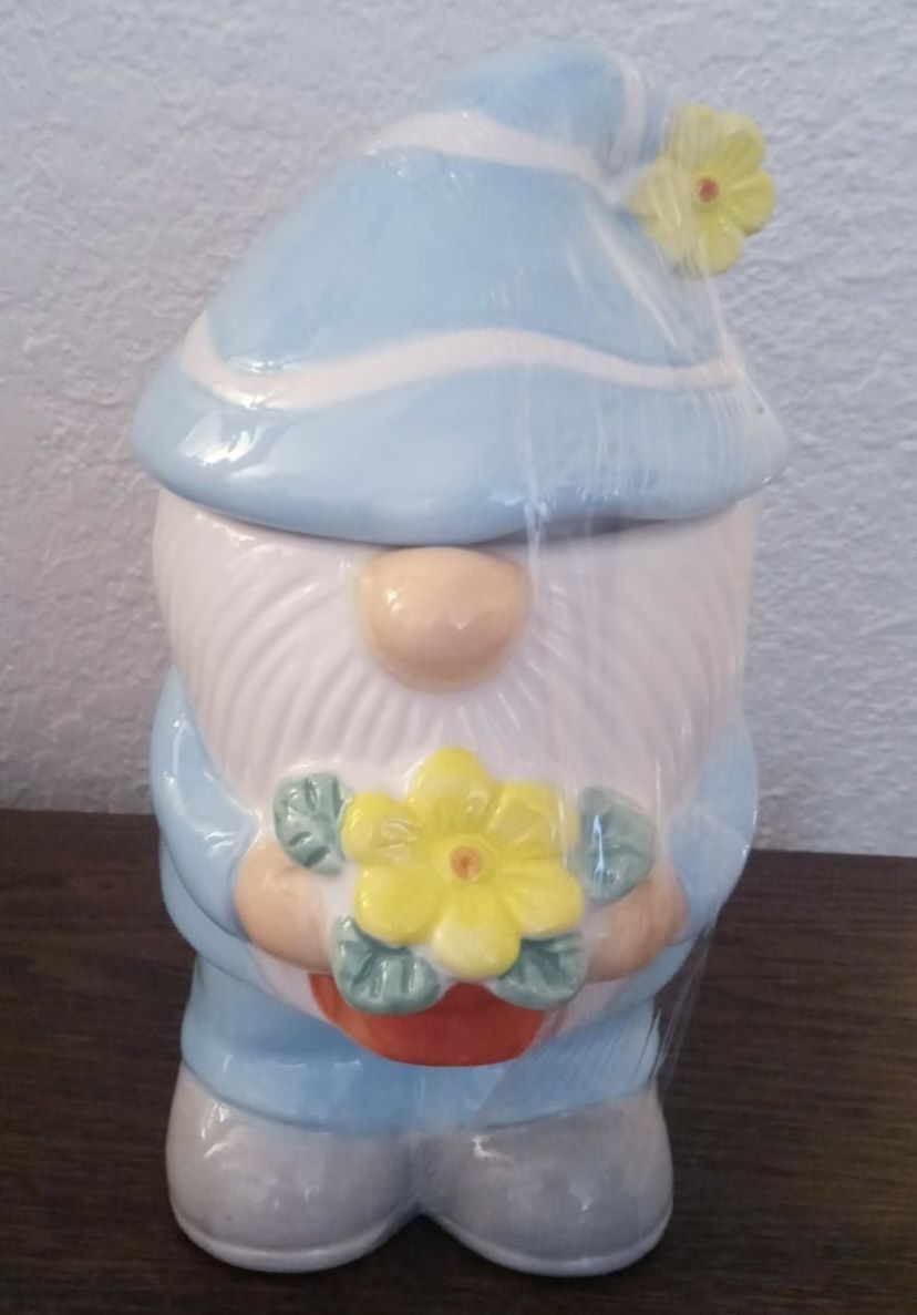 New Cute Gnome Ceramic Cookie Canister 