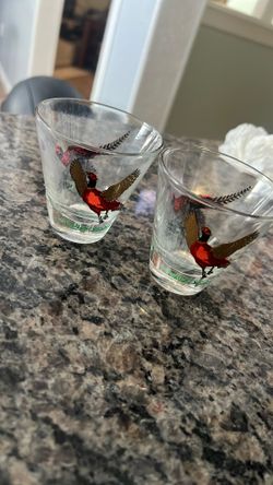 2 Vintage Pheasant Gold Rimmed Glass Whiskey Tumblers