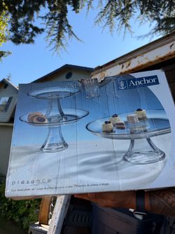 NEW! VTG Anchor Hocking Crystal Glass 3 Tiered Dessrt Platter Compote set