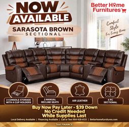 Sarasota Brown Sectional Reclining Sofa- shop now pay later