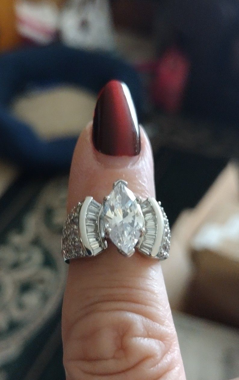 NEW! Stunning Engagement/Wedding Ring! Size 6. Rhodium Over Sterling Silver and Cubic Zirconia.