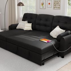 Sectional Sofa Couch, 87" Sleeper Sofa Bed with Reversible Storage Chaise Pull Out Couch