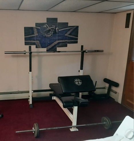 Olympic Weight Bench And Weighted Bar
