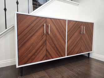White Buffet Table, Kitchen Storage with Shelf, Mid Century Credenzas for Living Dining Room
