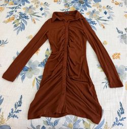 SHEIN Rust Button-Down Ruched Shirt Dress