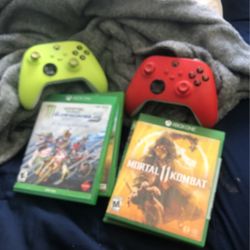 Xbox One Games  And Two Xbox Controllers 