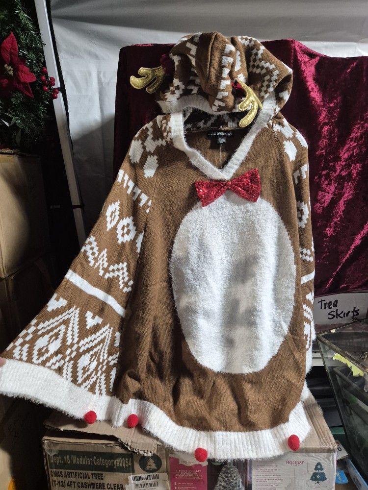 Christmas Reindeer Poncho-Sweater NEW