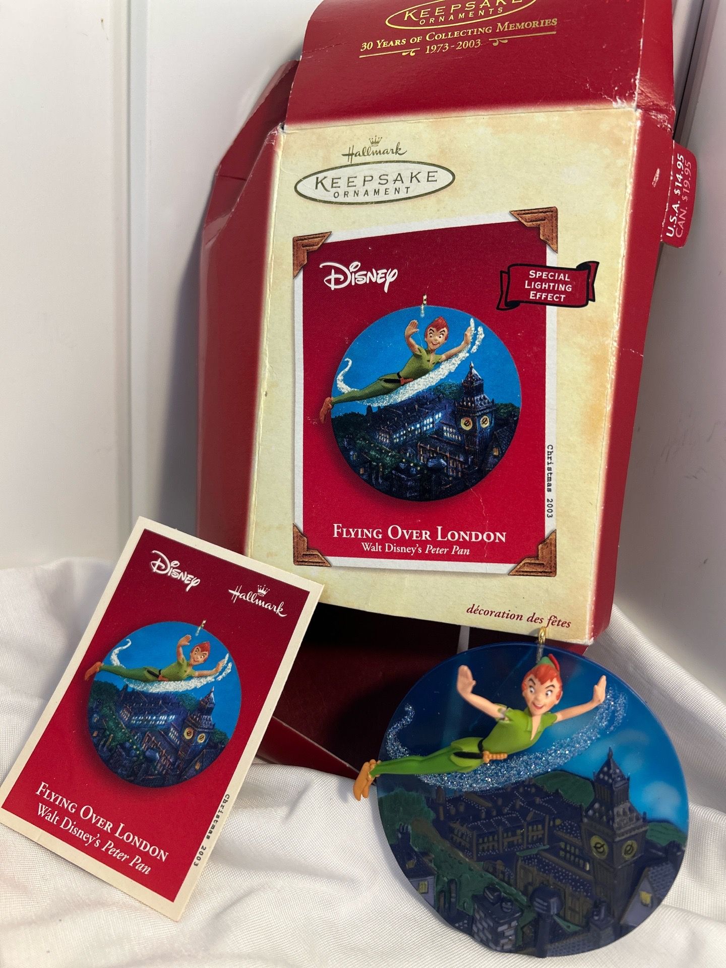 Vintage Hallmark ornament Peter Pan flying over London 2003 Walt Disney Keepsake Ornament