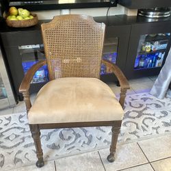 Set Of 5 Vintage Cane Back Upholstered Rolling Dining Chairs for