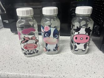12 Oz Glass Bottles With Cow Design