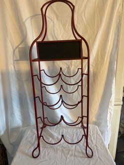 Red Metal, 8 Bottle Wine Rack With Chalkboard, Wine Shaped