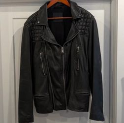 All Saints Rowley Leather Biker Jacket - Anthracite Grey - L