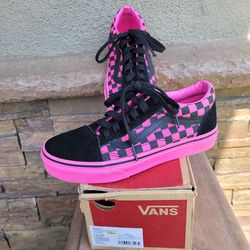 Brand New Vans Hot Pink Black Checkard Old School Tennis Shoes Sneakers Size 3 1/2 $48.00