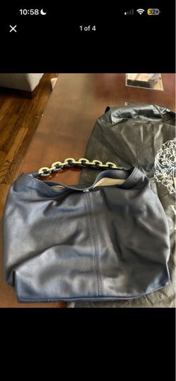 Vince Camuto Black Leather Hobo Bag with Gold Chain Handle
