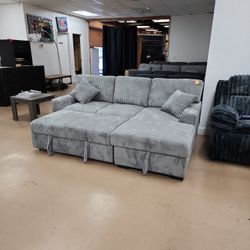 Mini CURDOROY SECTIONAL 93 INCHES.  WITH SLEEPER AND STORAGE 