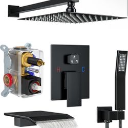 10 Inch Shower Faucet Set, Rainfall Shower System with Square Fixed Rain Shower