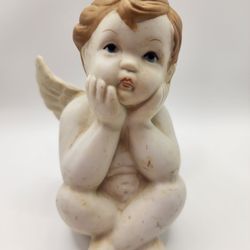 Sia Porcelain Angel Figurine White Brown Collectible Printed Backstamp