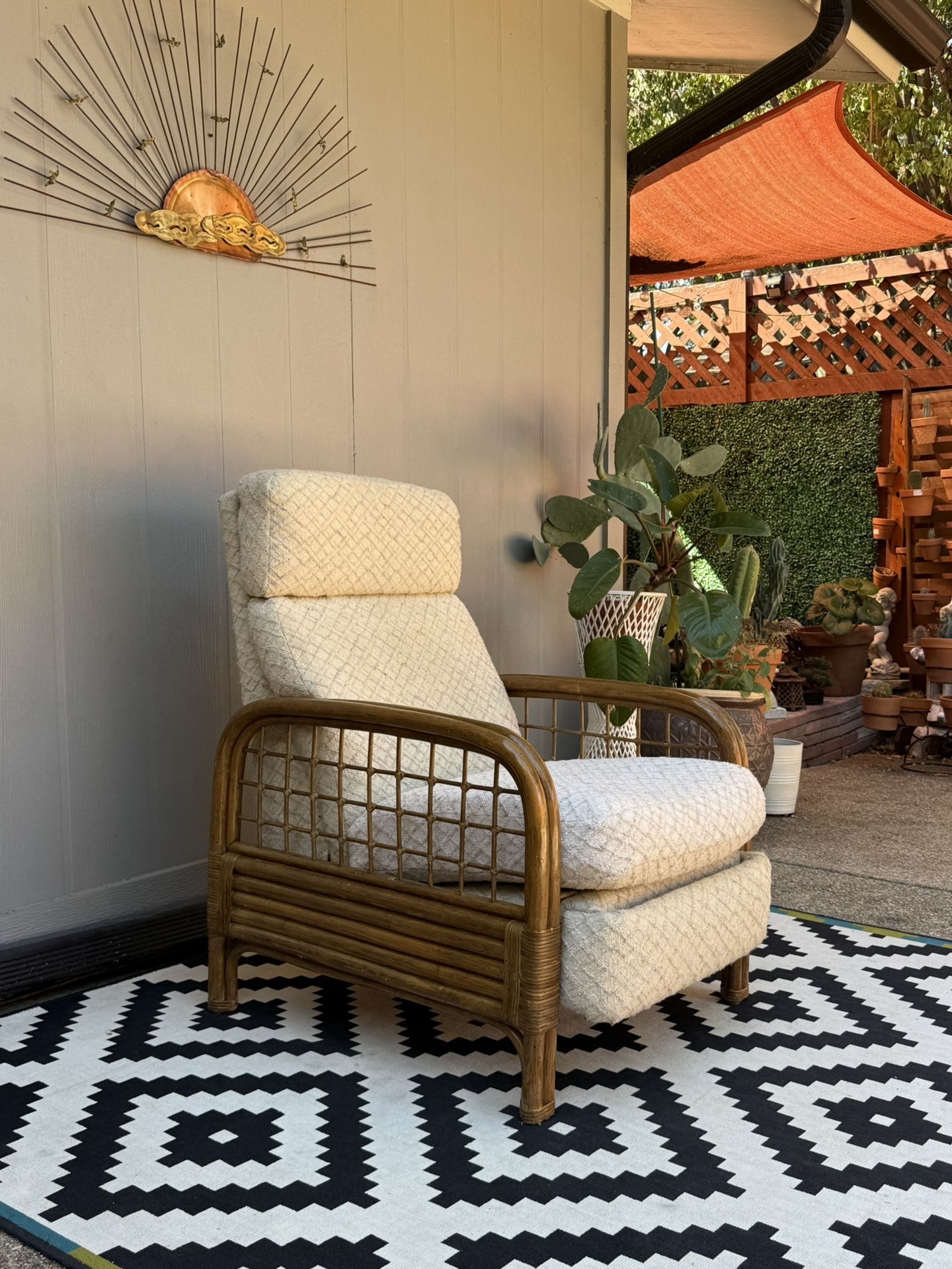 Vintage Wicker Rattan BarcaLounger Recliner Chair .