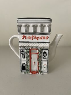 Hand Painted Antiques Building Facade Ceramic Teapot