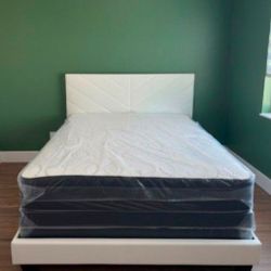 New Queen Size Bed Frame With Headboard And Mattress Set Queen BED 
