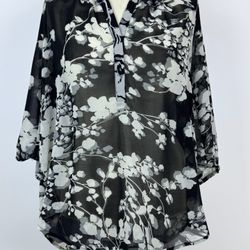 Bellatrix Black and White Floral Sheer Top