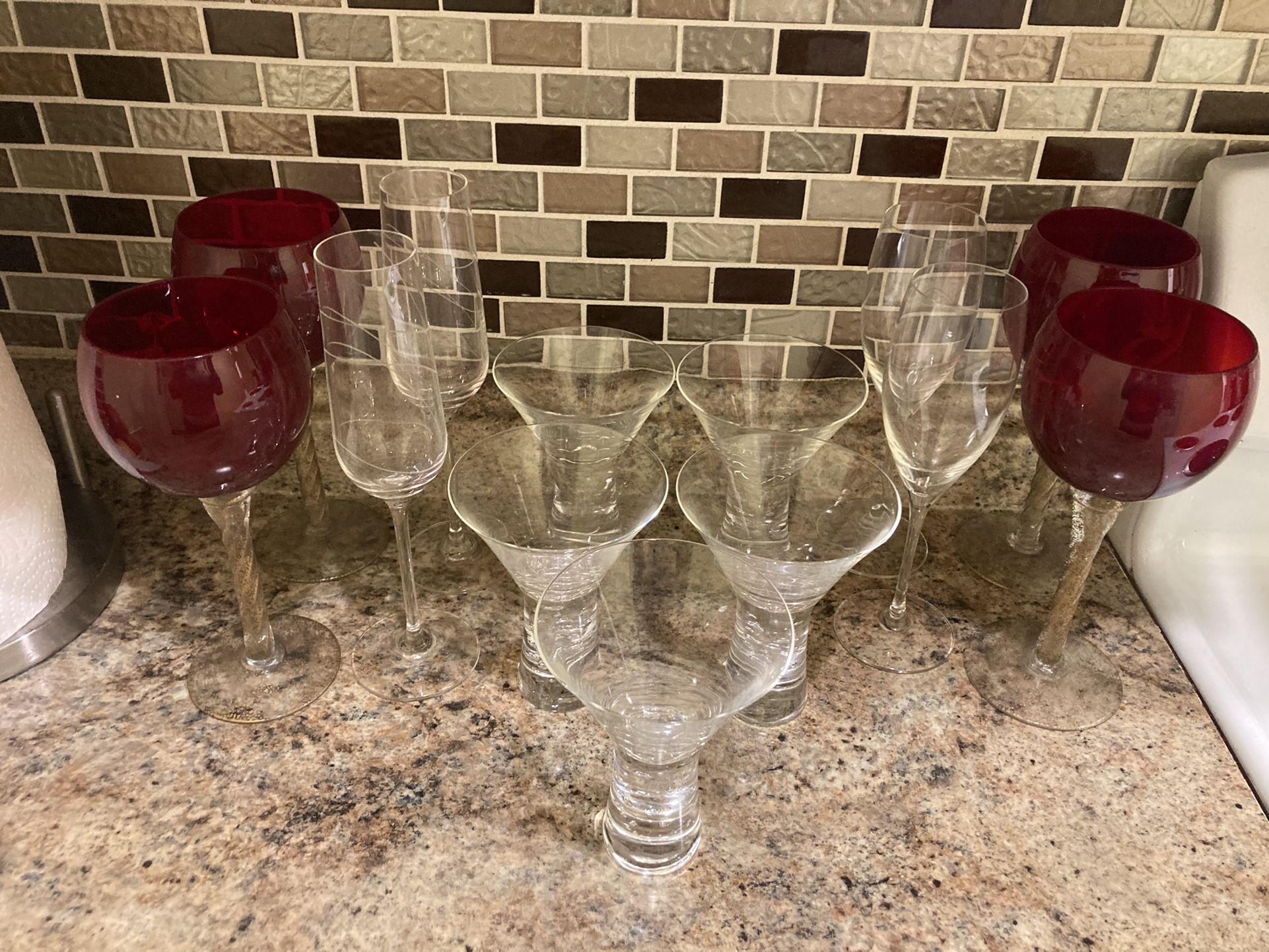 Wine, Champagne And Martini Glasses