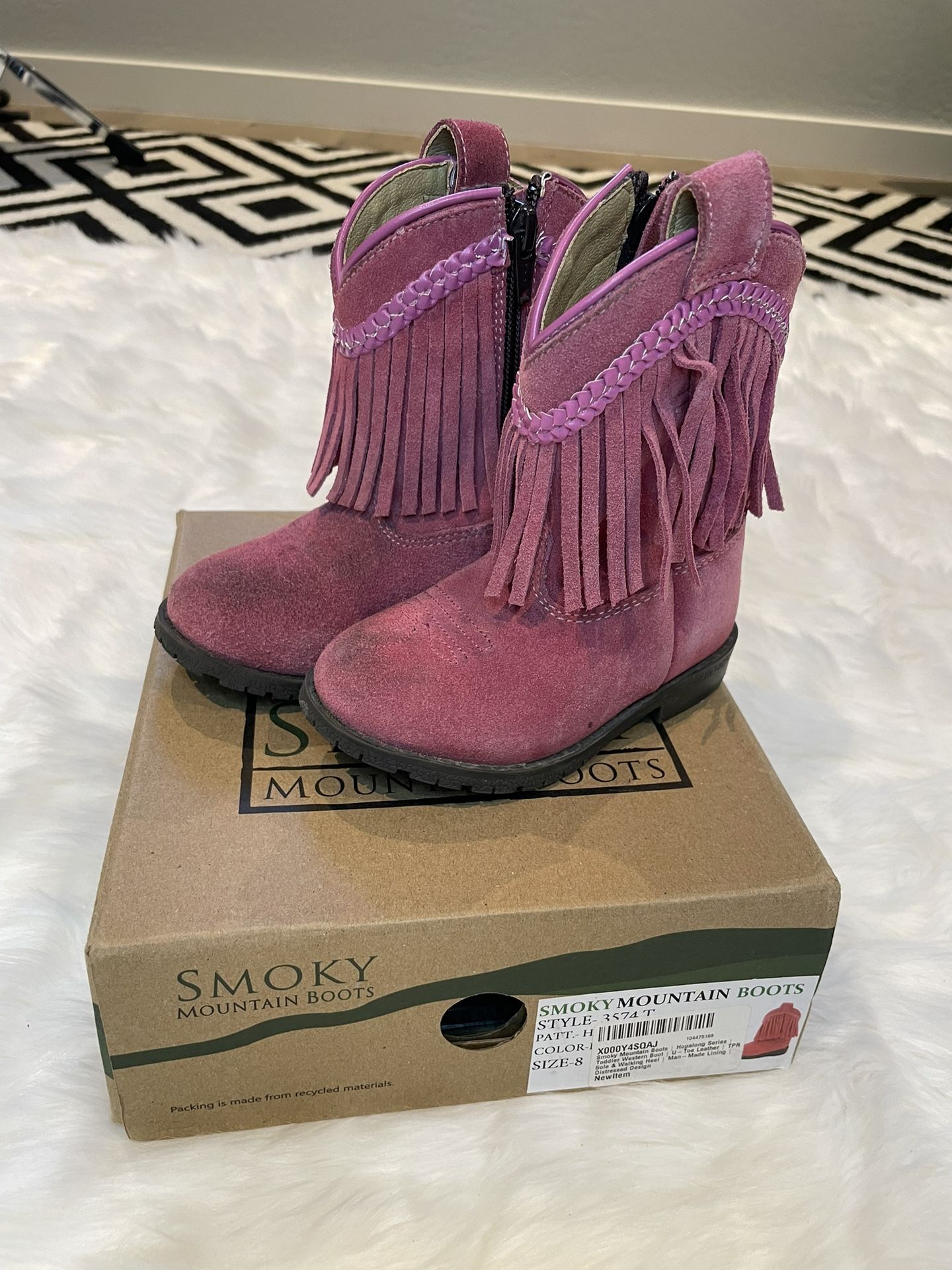 Smoky Mountain Hopalong Cowgirl Cowboy Boot Fringe Pink 8 Toddler Youth