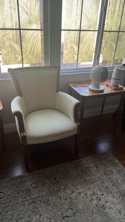 Elegant Traditional Cream & Wood High-Back Accent Chair
