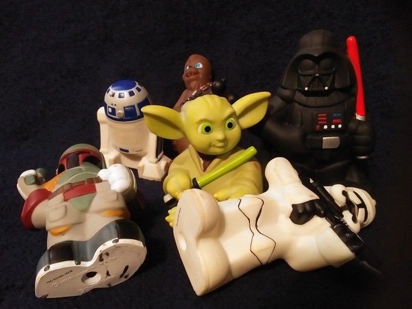STAR WARS LOT OF 6 CHILD & PET SAFE TOYS GROGU BOBA R2-D2 VADER TROOPER CHEWIE