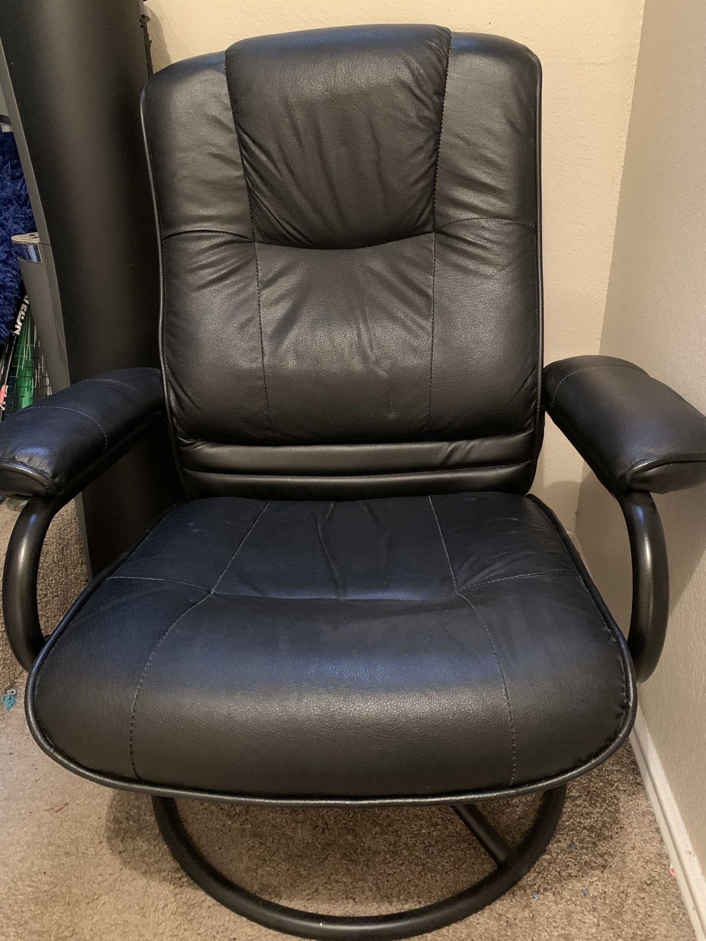 Computer desk rotating black leather chair