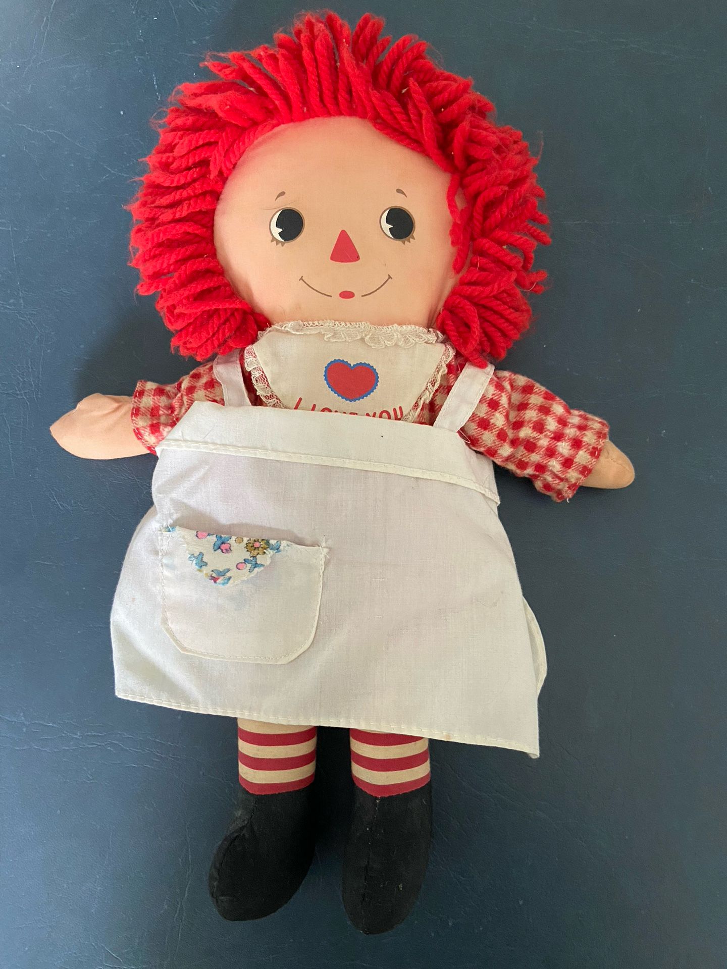 Vintage  14” Knickerbocker Raggedy Ann Doll With “ I Love You” Heart In Her Chest