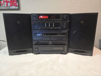 Vintage SONIC Compact Shelf Stereo AM/FM Dual Cassette EQ Speakers, with Remote TESTED WORKS