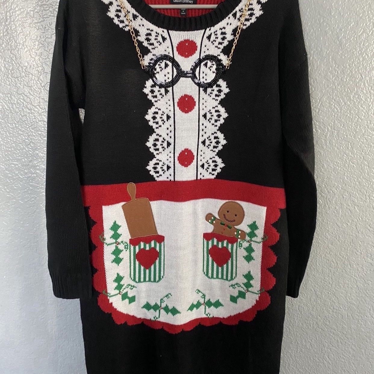 ugly christmas sweater dress for sale Kocowoo Women's Ugly Christmas V Neck Oversize Sweater Dress Long Sleeve Loose Holiday Knit Xmas Mini Dress. Black at Amazon Women's Clothing store