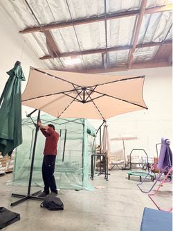 New 10’ Outdoor Patio Cantilever Umbrella w/ Solar LED light (Base sell Seperate) 10 feet Offset Umbrella