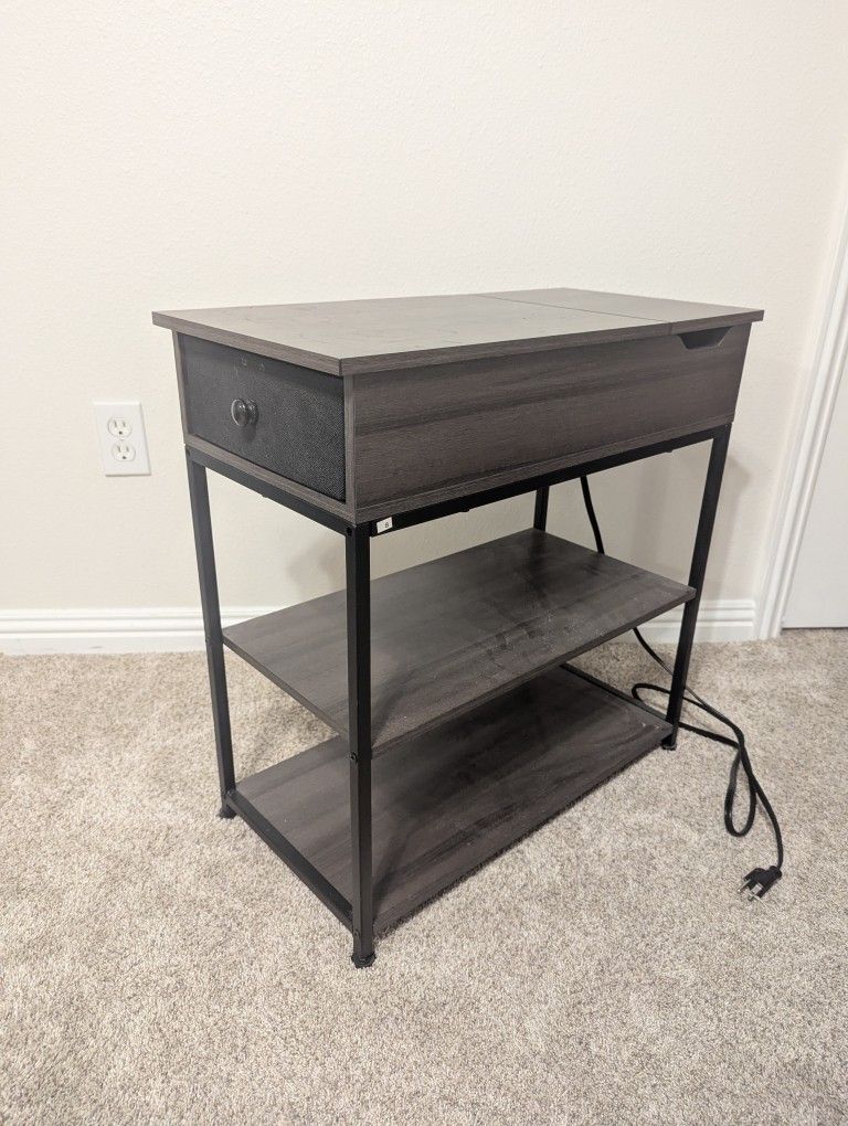 Modern Gray Nightstand with Charging Station