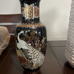 Vintage Japanese Peacock Design Vase 12 Inches Tall