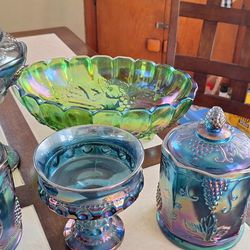 Vintage Blue Carnival Iridescent Glassware 