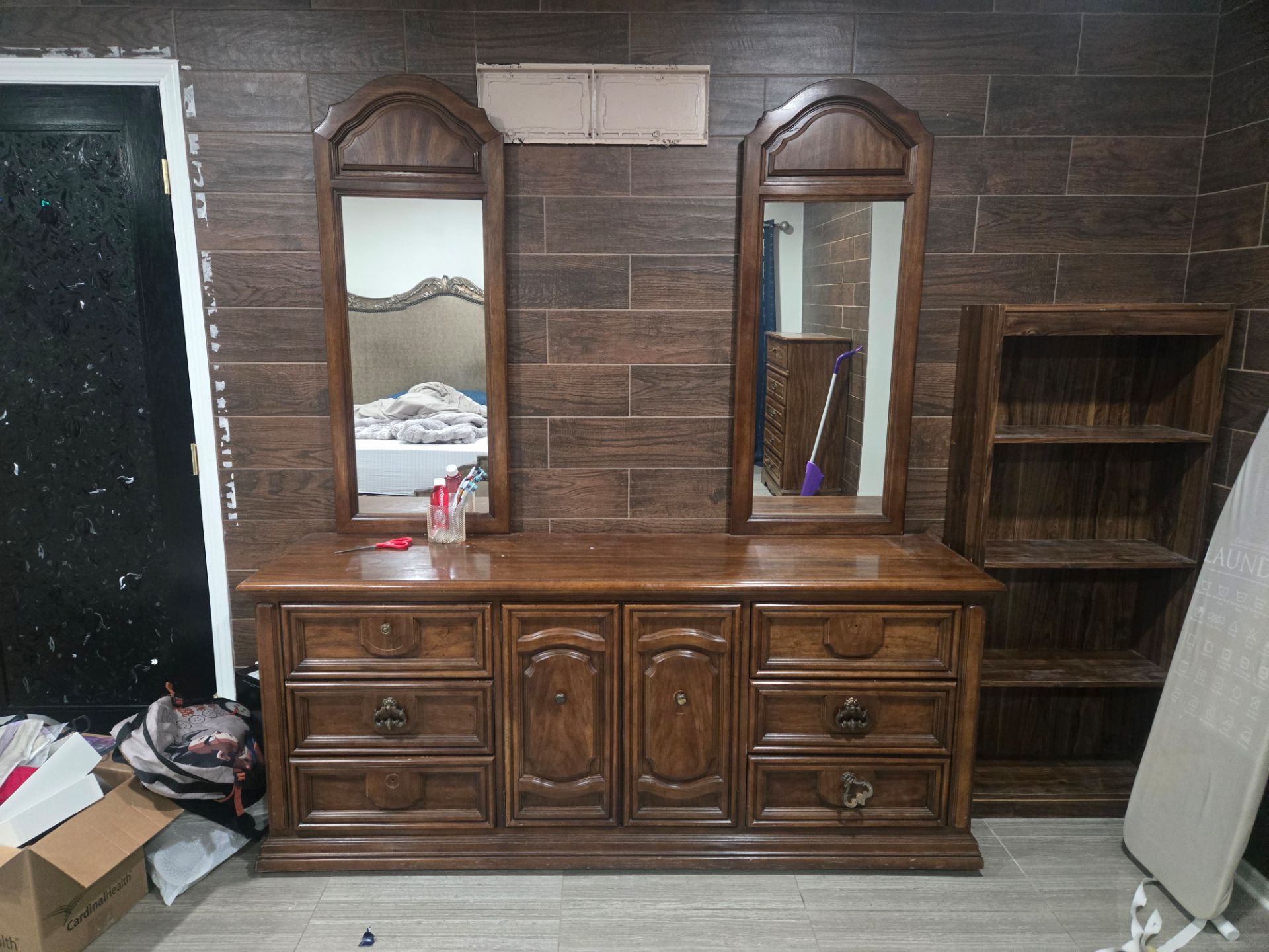 Wooden Bedroom Set Wardrobe Tall Dresser Long Dresser Mirrors