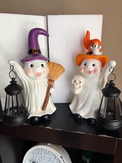 Halloween Ghost Figurines with Lanterns Set of 2