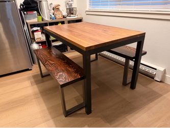 Room and Board Parsons Table and Custom Benches