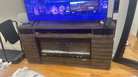 Dark Wood TV Stand with Electric Fireplace