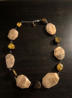 (925)Sterling Silver, Chunky Natural Stone and Tigers eye Necklace (18” with a 2” extension)