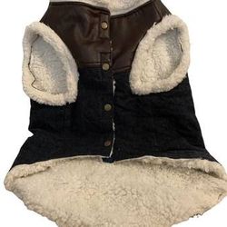 sherpa Denim Jacket Dog size Large Bond & Co new pet coat jean Leather -

