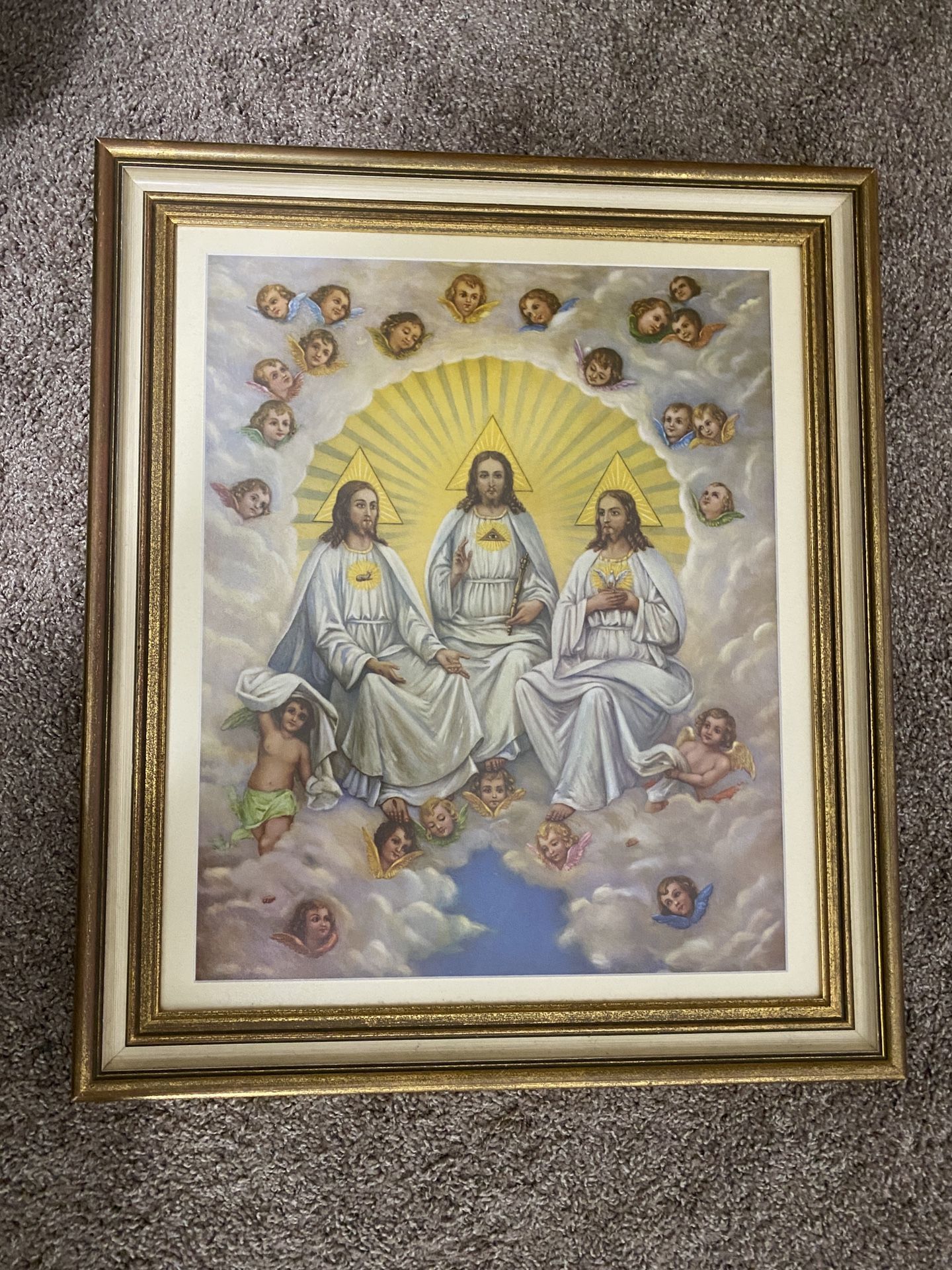 Vintage Antique Holy Trinity Jesus framed Print Early 1900s Mexico